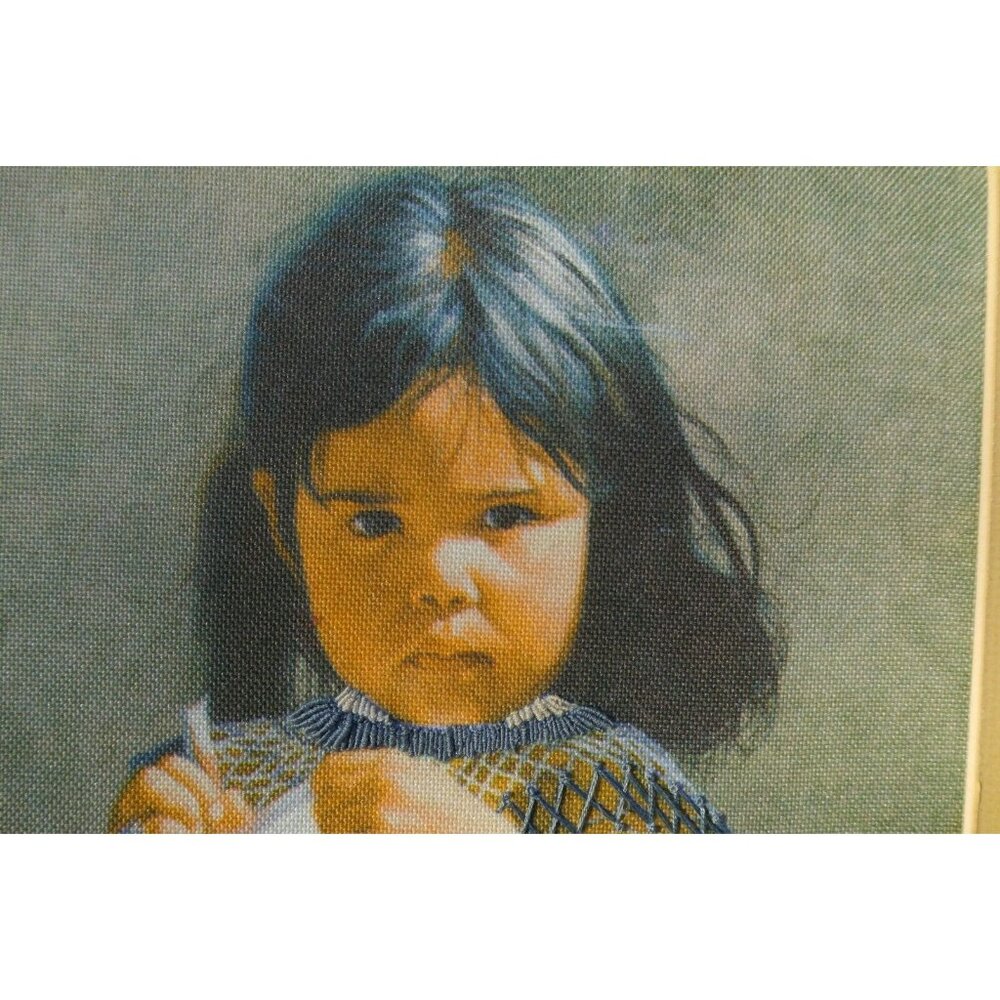 Ray Swanson Little Apache Girl Crewel Native American Indian Canvas Print Framed